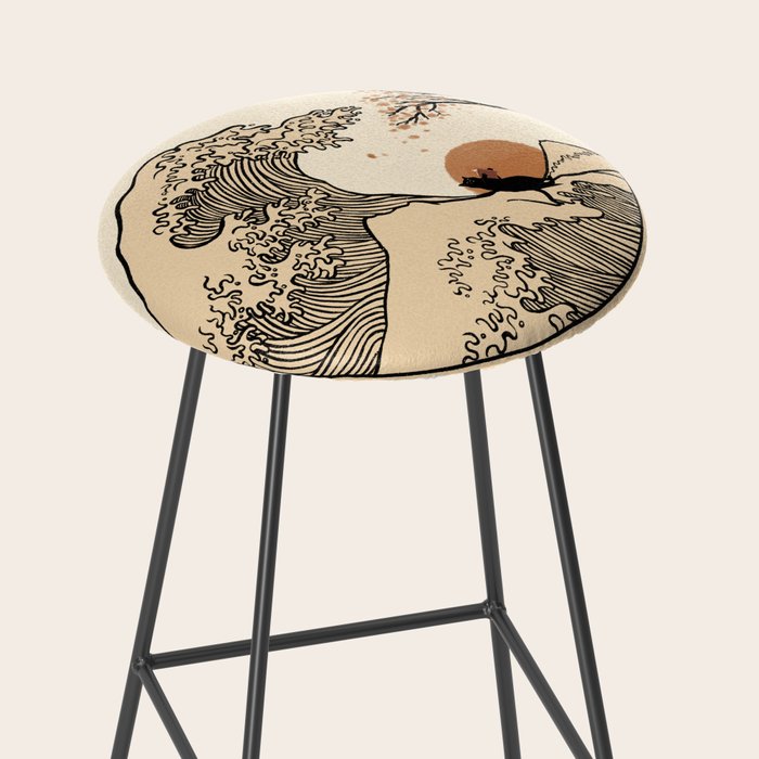 Autumn Tree spring fall Great Wave cat reading Stool Gallery Image 2