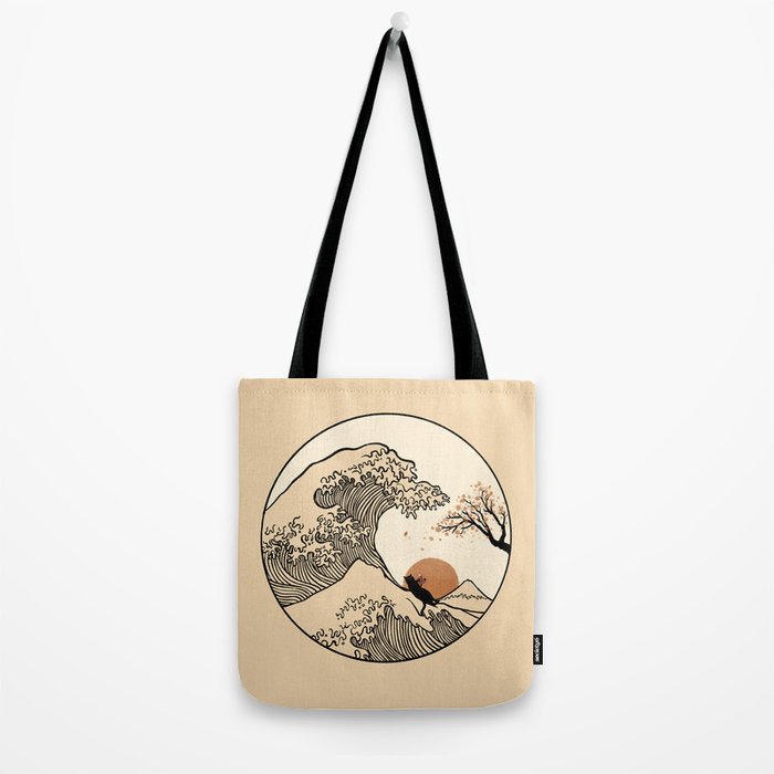 Autumn Tree spring fall Great Wave cat reading Tote Bag Gallery Image 2