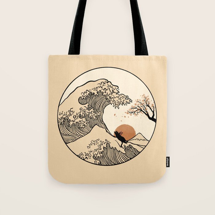 Autumn Tree spring fall Great Wave cat reading Tote Bag Gallery Image 1