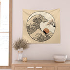 Autumn Tree spring fall Great Wave cat reading Wall Tapestry Gallery Image 2