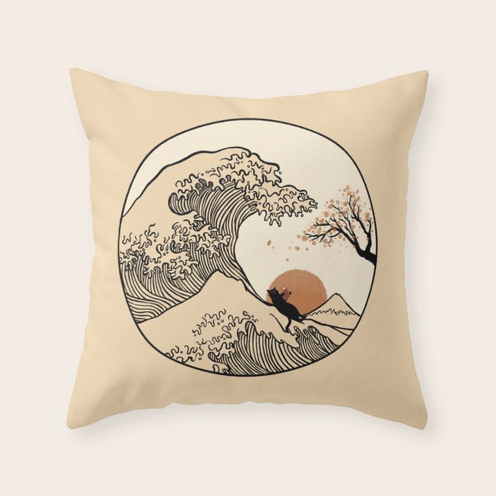 Autumn Tree spring fall Great Wave cat reading Throw Pillow Gallery Image 6