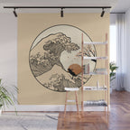 Autumn Tree spring fall Great Wave cat reading Wall Mural Gallery Image 1