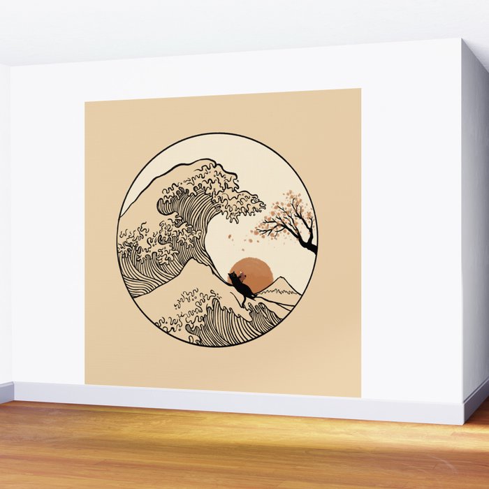 Autumn Tree spring fall Great Wave cat reading Wall Mural Gallery Image 2