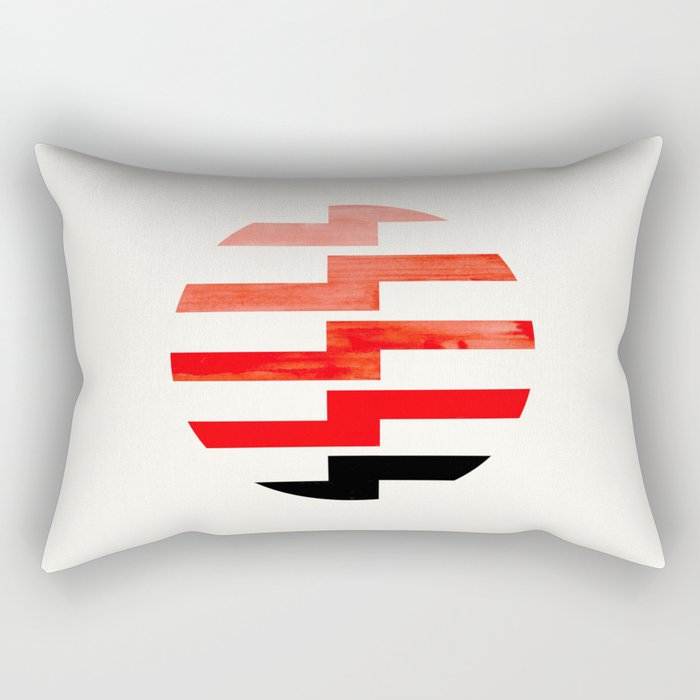 Minimalist Mid Century Circle Frame Vermillion Red Zig Zag Colorful Lightning Bolt Geometric Pattern Rectangular Pillow Gallery Image 2