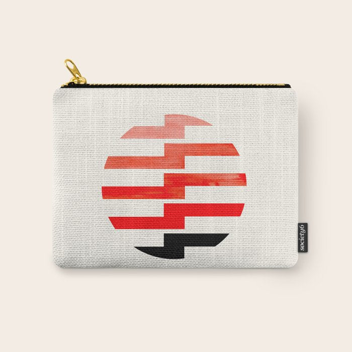 Minimalist Mid Century Circle Frame Vermillion Red Zig Zag Colorful Lightning Bolt Geometric Pattern Carry All Pouch Gallery Image 1
