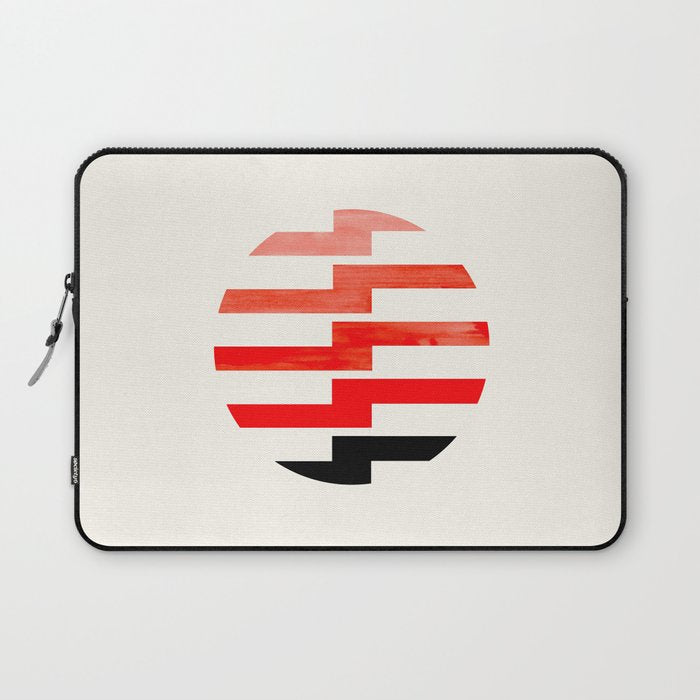 Minimalist Mid Century Circle Frame Vermillion Red Zig Zag Colorful Lightning Bolt Geometric Pattern Laptop Sleeve Gallery Image 1