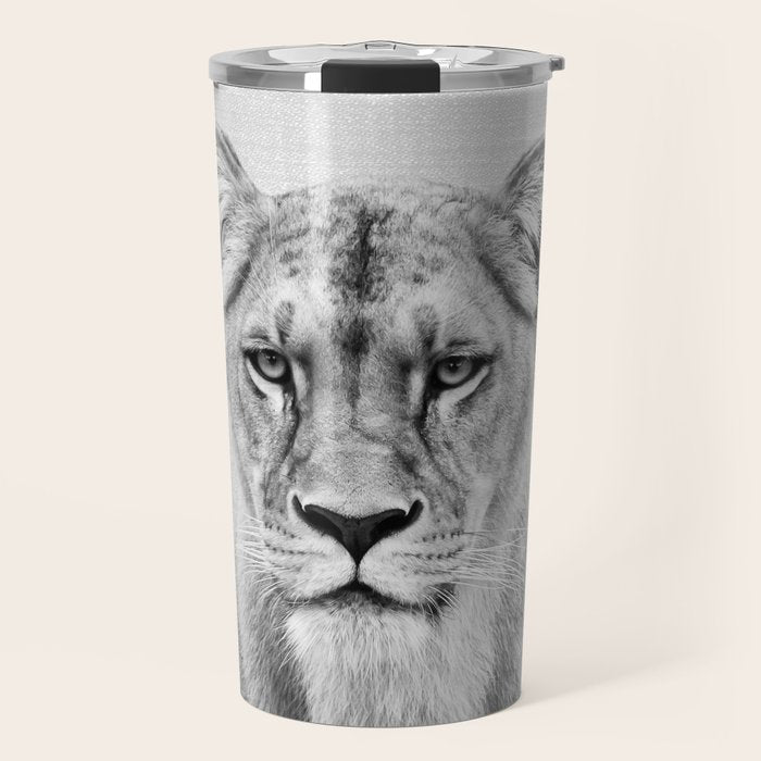 Lioness - Black & White Travel Mug Gallery Image 1