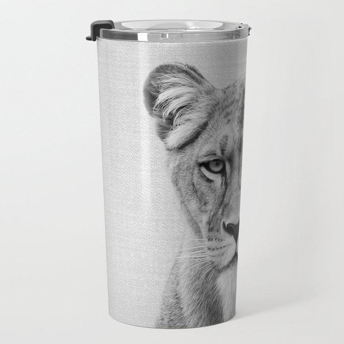 Lioness - Black & White Travel Mug Gallery Image 3