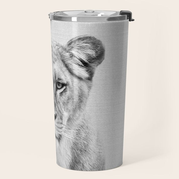 Lioness - Black & White Travel Mug Gallery Image 2