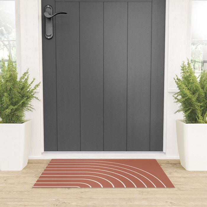 Minimal Arch LI Coral Red Modern Geometric Lines Welcome Mat Gallery Image 3