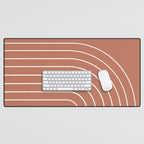 Minimal Arch LI Coral Red Modern Geometric Lines Desk Mat Gallery Image 1