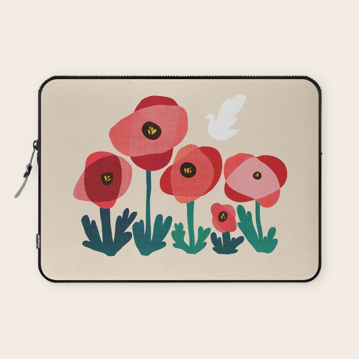 Poppy flowers and bird Laptop Sleeve Gallery Image 1