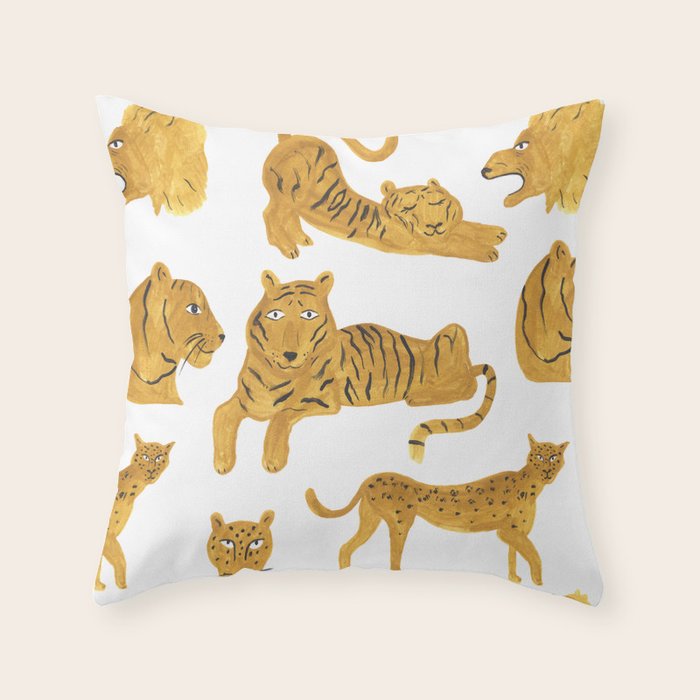 Tiger Lion Cheetah pattern  Throw Pillow Gallery Image 1