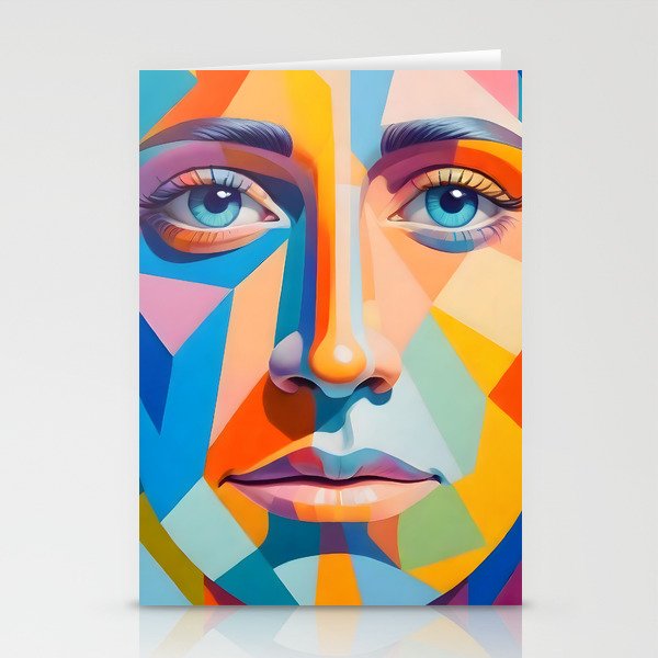 Face, Abstract Human Geometric Eclectic, Expressions Eyes Lips People, Bohemian Pop of Color Maximalism Stationery Card Gallery Image 2