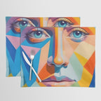 Face, Abstract Human Geometric Eclectic, Expressions Eyes Lips People, Bohemian Pop of Color Maximalism Placemat Gallery Image 1