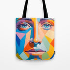 Face, Abstract Human Geometric Eclectic, Expressions Eyes Lips People, Bohemian Pop of Color Maximalism Tote Bag Gallery Image 1