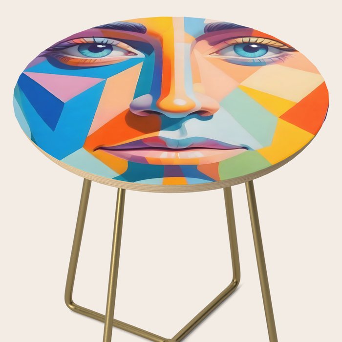 Face, Abstract Human Geometric Eclectic, Expressions Eyes Lips People, Bohemian Pop of Color Maximalism Side Table Gallery Image 2