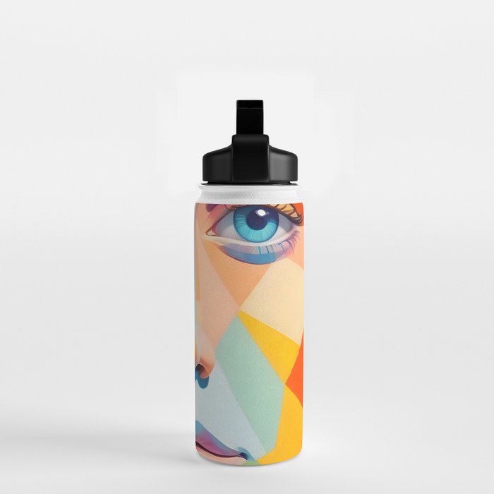 Face, Abstract Human Geometric Eclectic, Expressions Eyes Lips People, Bohemian Pop of Color Maximalism Water Bottle Gallery Image 2