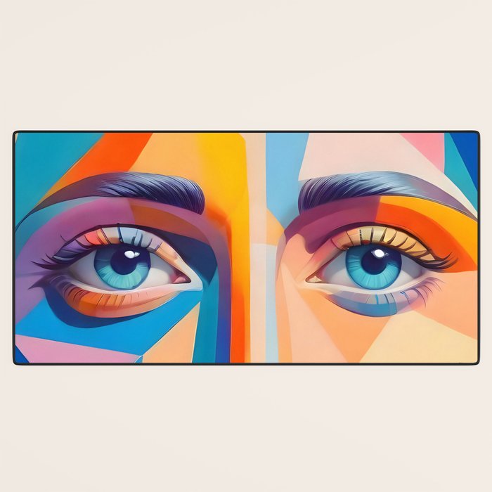 Face, Abstract Human Geometric Eclectic, Expressions Eyes Lips People, Bohemian Pop of Color Maximalism Desk Mat Gallery Image 3