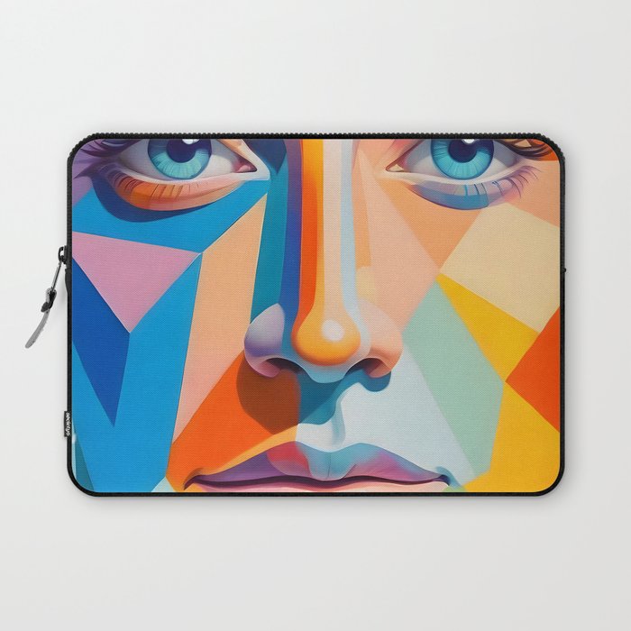 Face, Abstract Human Geometric Eclectic, Expressions Eyes Lips People, Bohemian Pop of Color Maximalism Laptop Sleeve Gallery Image 1