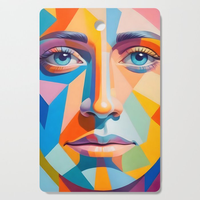 Face, Abstract Human Geometric Eclectic, Expressions Eyes Lips People, Bohemian Pop of Color Maximalism Cutting Board Gallery Image 1