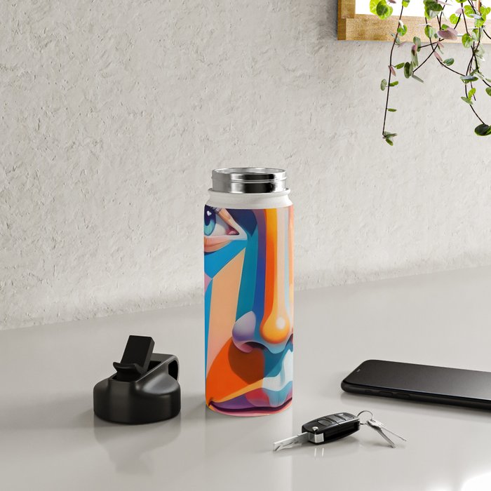 Face, Abstract Human Geometric Eclectic, Expressions Eyes Lips People, Bohemian Pop of Color Maximalism Water Bottle Gallery Image 4