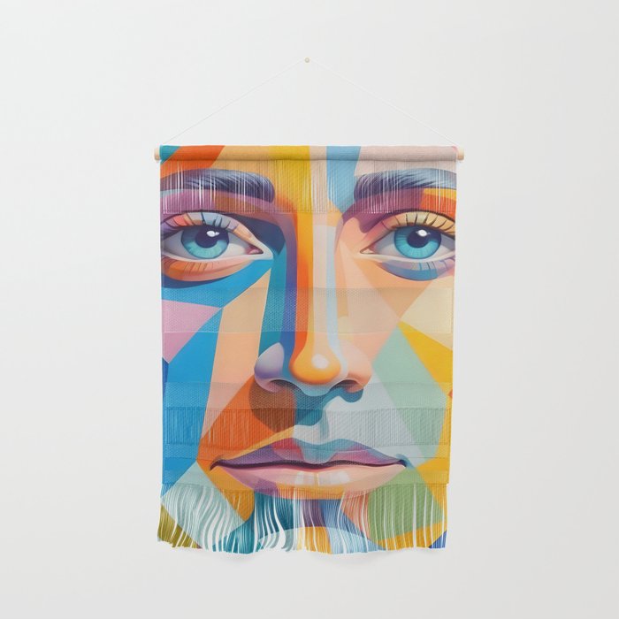 Face, Abstract Human Geometric Eclectic, Expressions Eyes Lips People, Bohemian Pop of Color Maximalism Wall Hanging Gallery Image 1