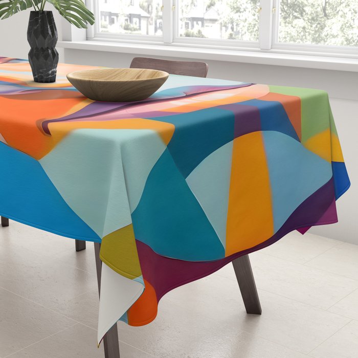 Face, Abstract Human Geometric Eclectic, Expressions Eyes Lips People, Bohemian Pop of Color Maximalism Tablecloth Gallery Image 3