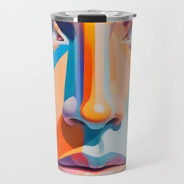 Face, Abstract Human Geometric Eclectic, Expressions Eyes Lips People, Bohemian Pop of Color Maximalism Travel Mug Gallery Image 1
