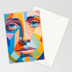 Face, Abstract Human Geometric Eclectic, Expressions Eyes Lips People, Bohemian Pop of Color Maximalism Stationery Card Gallery Image 2