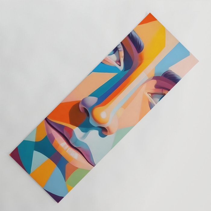 Face, Abstract Human Geometric Eclectic, Expressions Eyes Lips People, Bohemian Pop of Color Maximalism Yoga Mat Gallery Image 1
