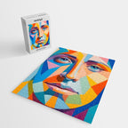 Face, Abstract Human Geometric Eclectic, Expressions Eyes Lips People, Bohemian Pop of Color Maximalism Jigsaw Puzzle Gallery Image 2