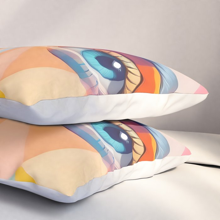 Face, Abstract Human Geometric Eclectic, Expressions Eyes Lips People, Bohemian Pop of Color Maximalism Pillow Sham Gallery Image 3