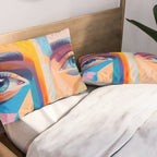 Face, Abstract Human Geometric Eclectic, Expressions Eyes Lips People, Bohemian Pop of Color Maximalism Pillow Sham Gallery Image 2