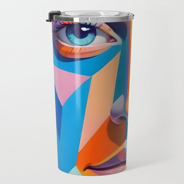 Face, Abstract Human Geometric Eclectic, Expressions Eyes Lips People, Bohemian Pop of Color Maximalism Travel Mug Gallery Image 3