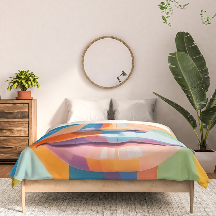 Face, Abstract Human Geometric Eclectic, Expressions Eyes Lips People, Bohemian Pop of Color Maximalism Comforter Gallery Image 3
