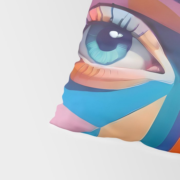 Face, Abstract Human Geometric Eclectic, Expressions Eyes Lips People, Bohemian Pop of Color Maximalism Pillow Sham Gallery Image 4