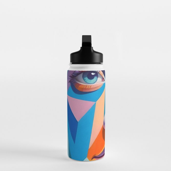 Face, Abstract Human Geometric Eclectic, Expressions Eyes Lips People, Bohemian Pop of Color Maximalism Water Bottle Gallery Image 3
