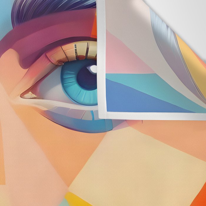 Face, Abstract Human Geometric Eclectic, Expressions Eyes Lips People, Bohemian Pop of Color Maximalism Wall Tapestry Gallery Image 3