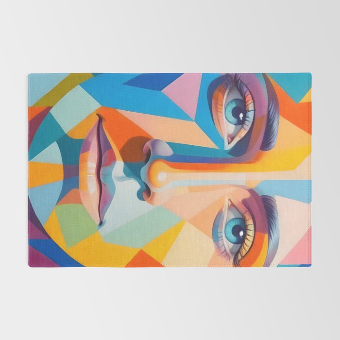 Face, Abstract Human Geometric Eclectic, Expressions Eyes Lips People, Bohemian Pop of Color Maximalism Rug Gallery Image 2