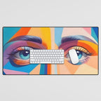 Face, Abstract Human Geometric Eclectic, Expressions Eyes Lips People, Bohemian Pop of Color Maximalism Desk Mat Gallery Image 1