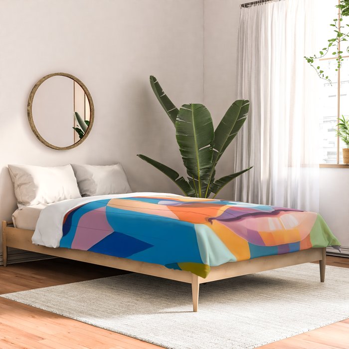 Face, Abstract Human Geometric Eclectic, Expressions Eyes Lips People, Bohemian Pop of Color Maximalism Comforter Gallery Image 2
