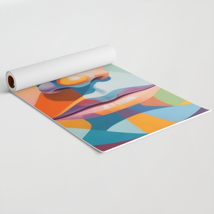 Face, Abstract Human Geometric Eclectic, Expressions Eyes Lips People, Bohemian Pop of Color Maximalism Yoga Mat Gallery Image 2
