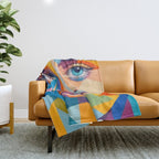 Face, Abstract Human Geometric Eclectic, Expressions Eyes Lips People, Bohemian Pop of Color Maximalism Throw Blanket Gallery Image 1