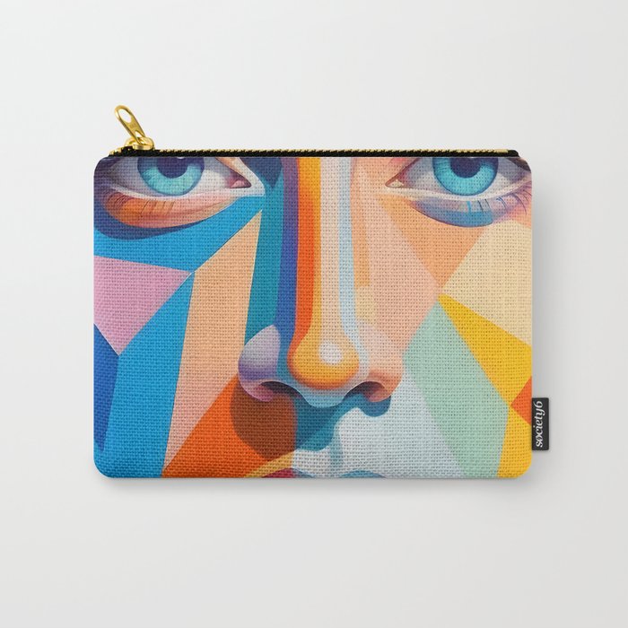 Face, Abstract Human Geometric Eclectic, Expressions Eyes Lips People, Bohemian Pop of Color Maximalism Carry All Pouch Gallery Image 1