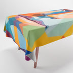 Face, Abstract Human Geometric Eclectic, Expressions Eyes Lips People, Bohemian Pop of Color Maximalism Tablecloth Gallery Image 1