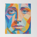 Face, Abstract Human Geometric Eclectic, Expressions Eyes Lips People, Bohemian Pop of Color Maximalism Throw Blanket Gallery Image 2