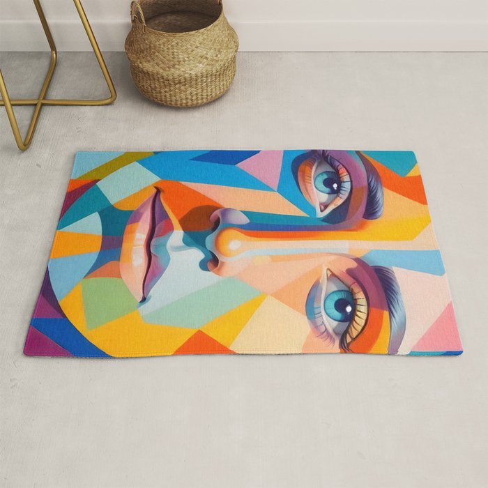 Face, Abstract Human Geometric Eclectic, Expressions Eyes Lips People, Bohemian Pop of Color Maximalism Rug Gallery Image 1