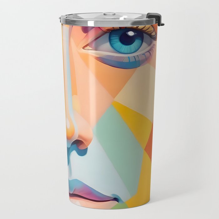 Face, Abstract Human Geometric Eclectic, Expressions Eyes Lips People, Bohemian Pop of Color Maximalism Travel Mug Gallery Image 2