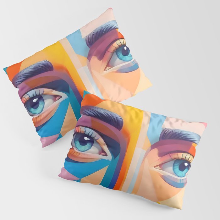 Face, Abstract Human Geometric Eclectic, Expressions Eyes Lips People, Bohemian Pop of Color Maximalism Pillow Sham Gallery Image 1